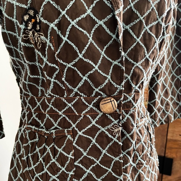 Anthropologie Burning Torch Brown Embroidered Peplum Cropped Jacket Blazer S - Picture 3 of 8